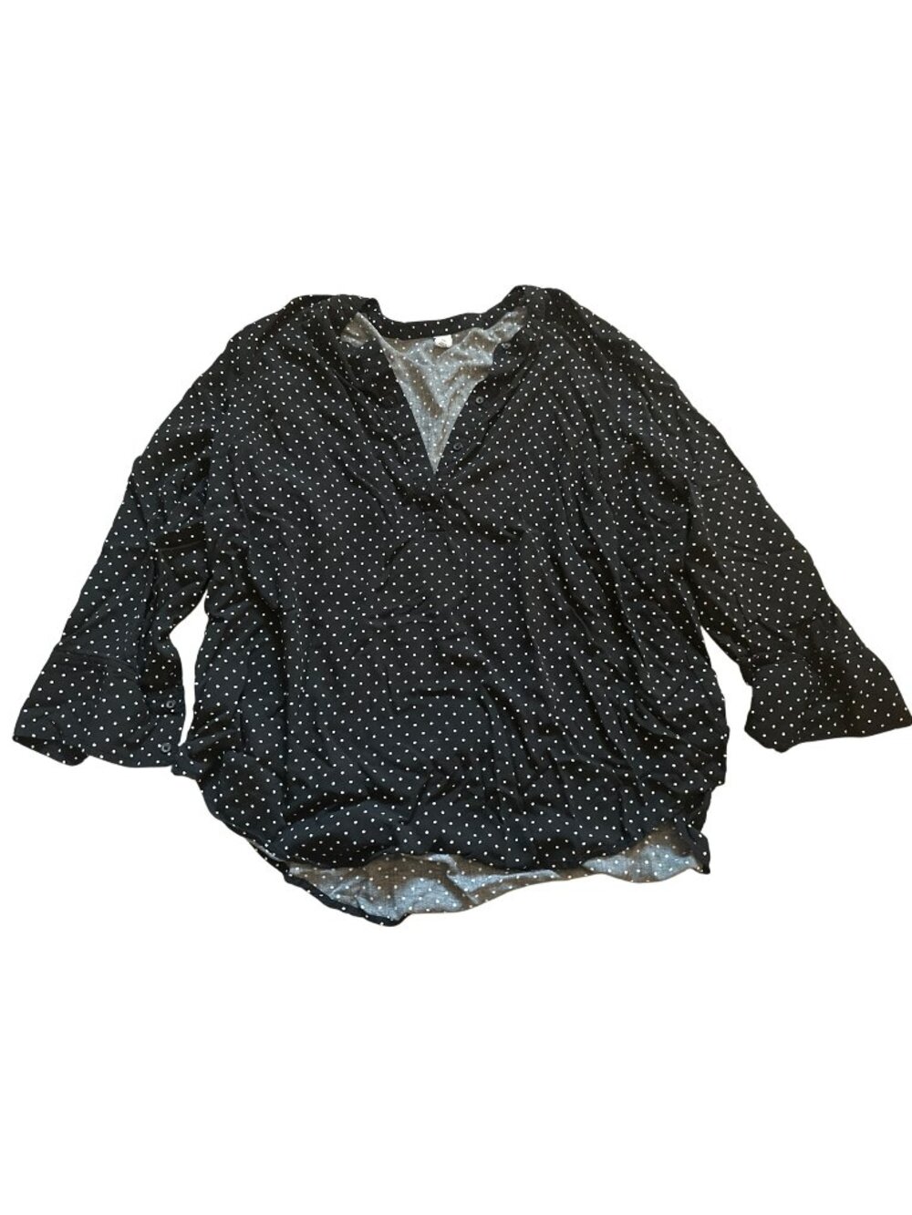 Old Navy Black & White Polka Dot Button-Front Blouse XXL V-Neck Career